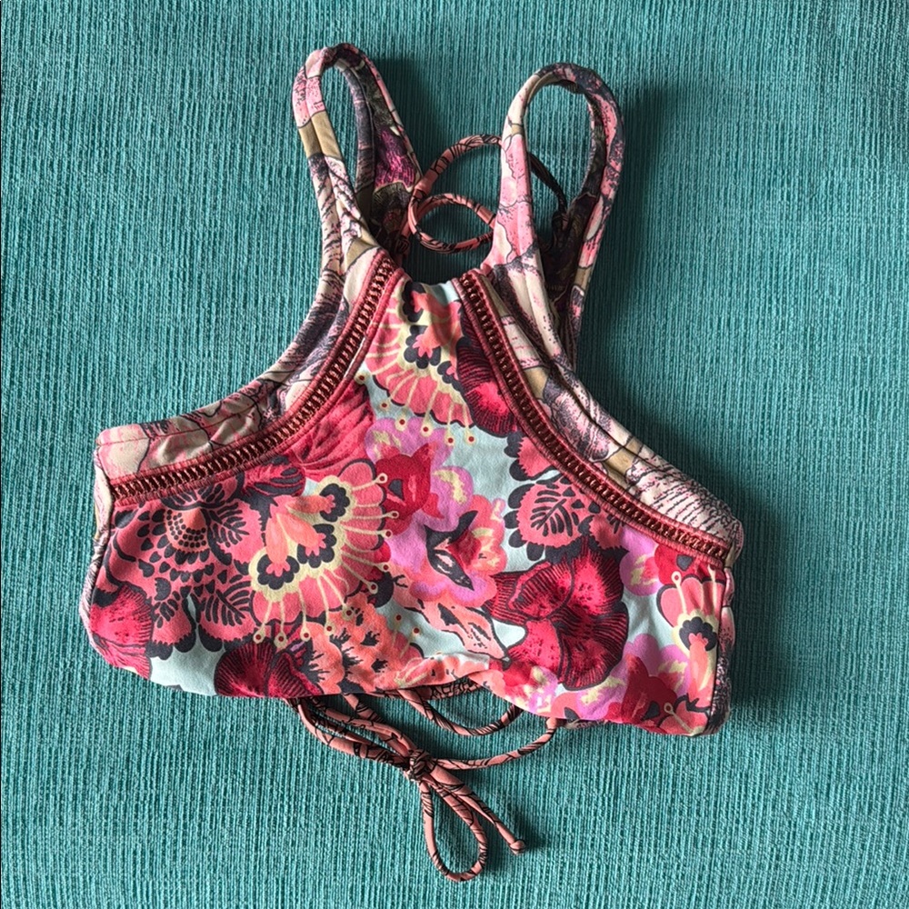 Maaji Reversible Floral Lace-Up Bikini Top